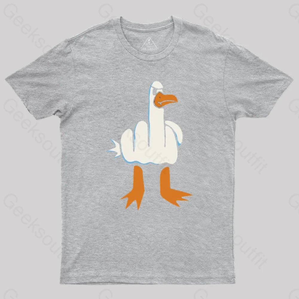 Rude Seagull Design Funny Geek T-Shirt Grey / S