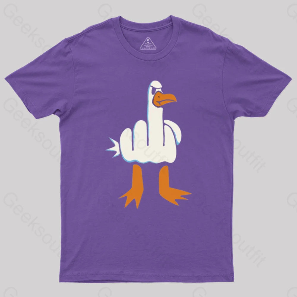 Rude Seagull Design Funny Geek T-Shirt Purple / S