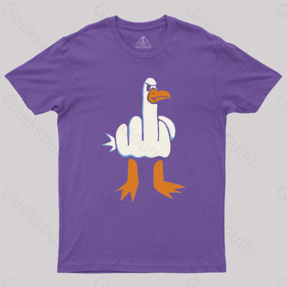 Rude Seagull Design Funny Geek T-Shirt Purple / S