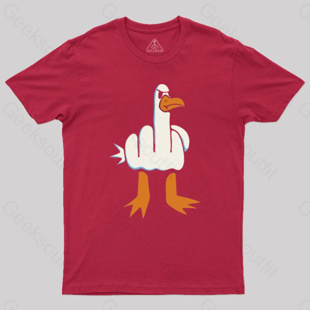 Rude Seagull Design Funny Geek T-Shirt Red / S