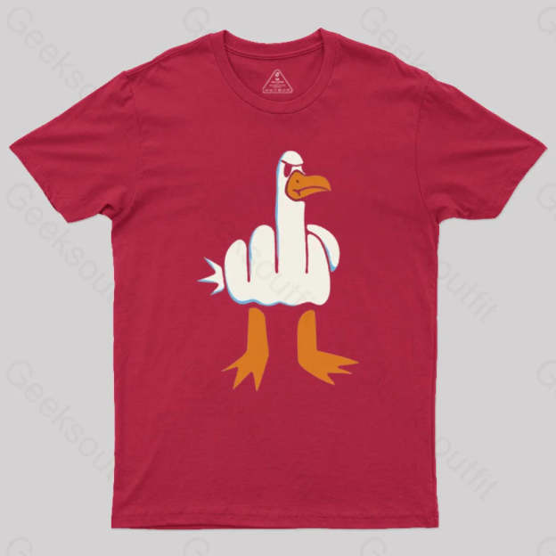 Rude Seagull Design Funny Geek T-Shirt Red / S