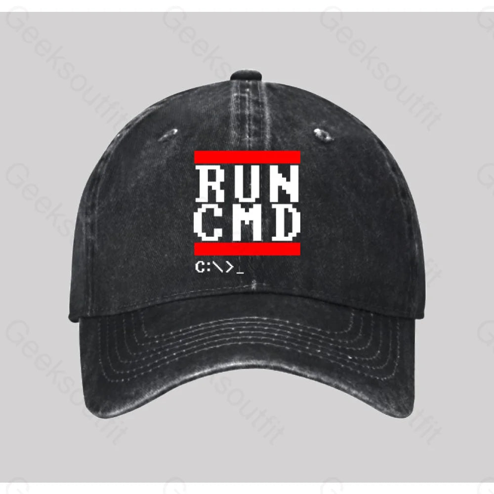Run Cmd It Washed Vintage Baseball Cap Black