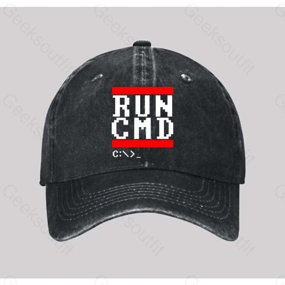 Run Cmd It Washed Vintage Baseball Cap Black