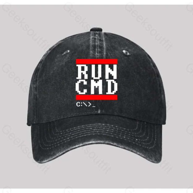 Run Cmd It Washed Vintage Baseball Cap Black