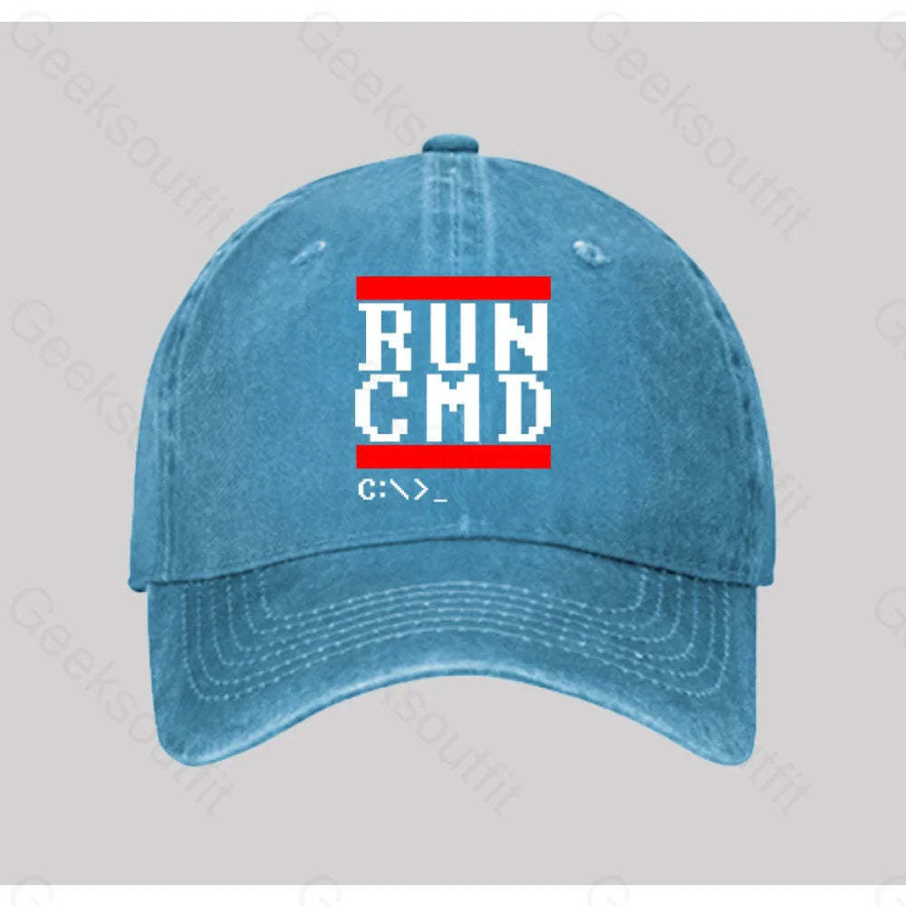 Run Cmd It Washed Vintage Baseball Cap Blue