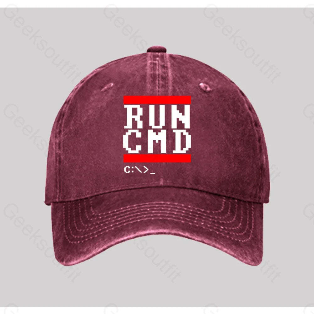 Run Cmd It Washed Vintage Baseball Cap Red
