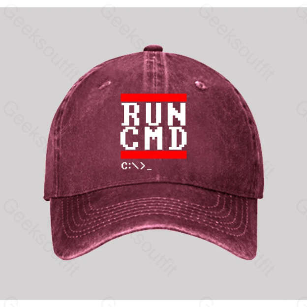 Run Cmd It Washed Vintage Baseball Cap Red
