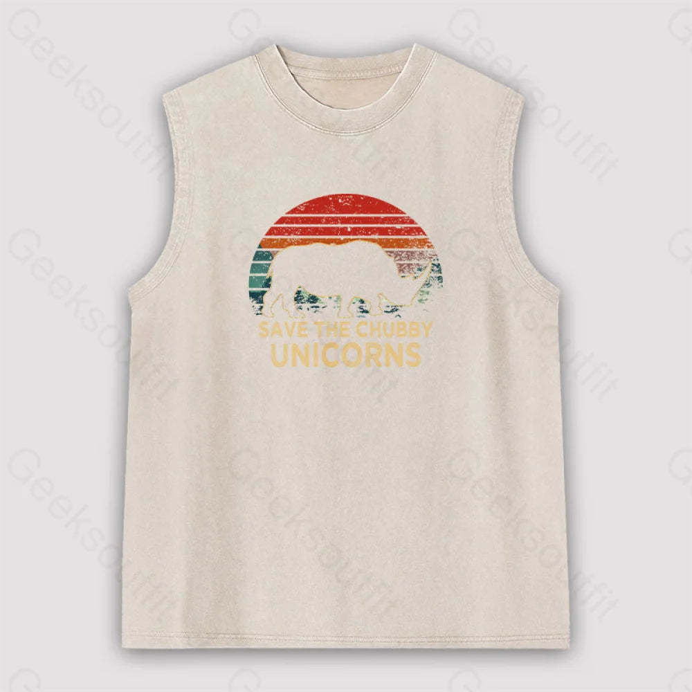 Save The Chubby Unicorns Unisex Washed Tank Apricot / S