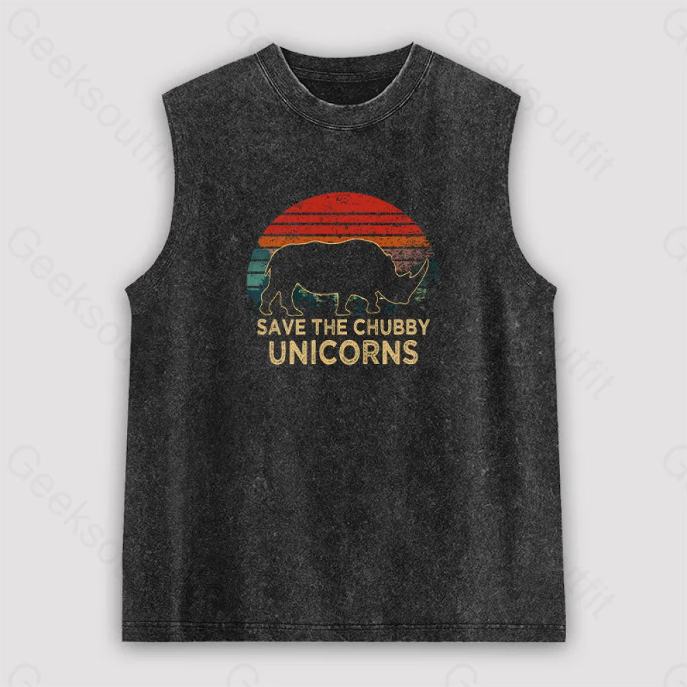 Save The Chubby Unicorns Unisex Washed Tank Black / S