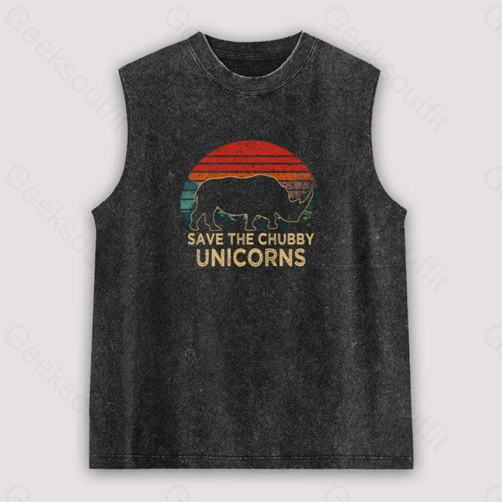 Save The Chubby Unicorns Unisex Washed Tank Black / S