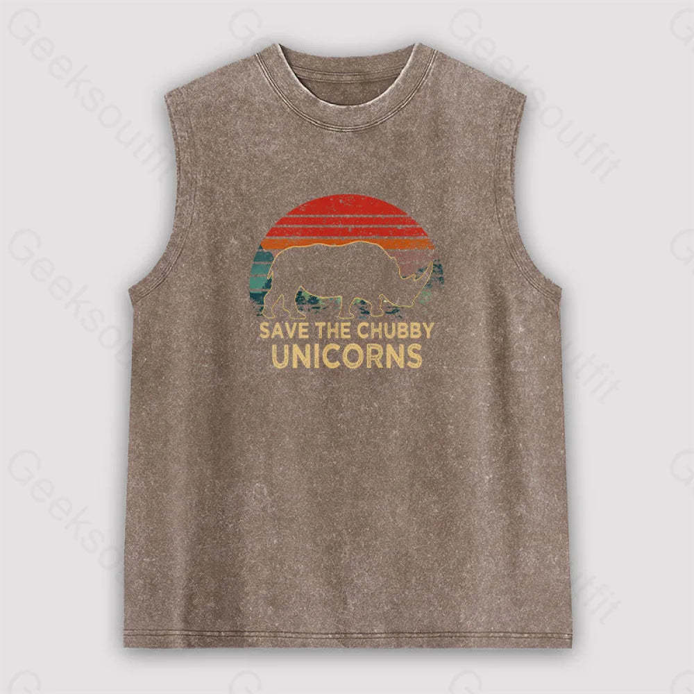 Save The Chubby Unicorns Unisex Washed Tank Brown / S