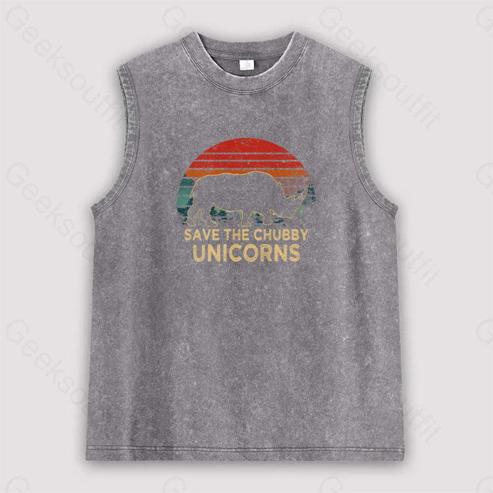 Save The Chubby Unicorns Unisex Washed Tank Grey / S