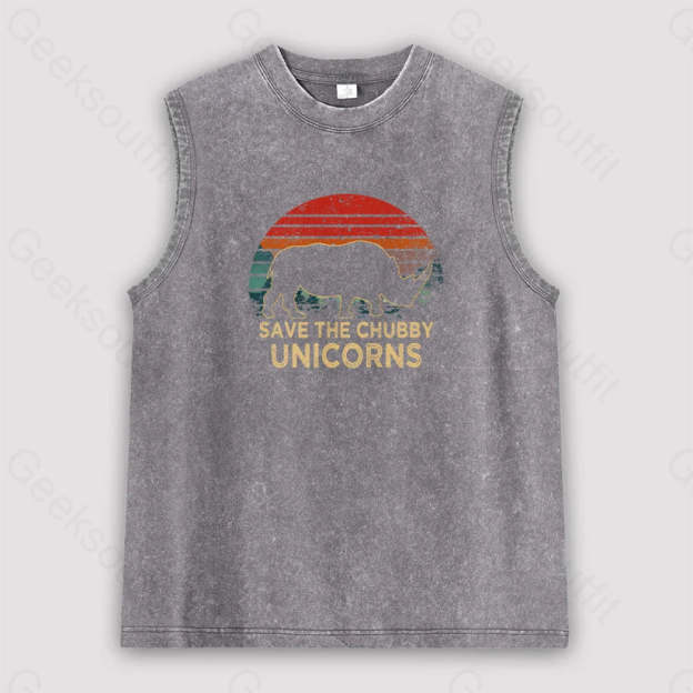 Save The Chubby Unicorns Unisex Washed Tank Grey / S