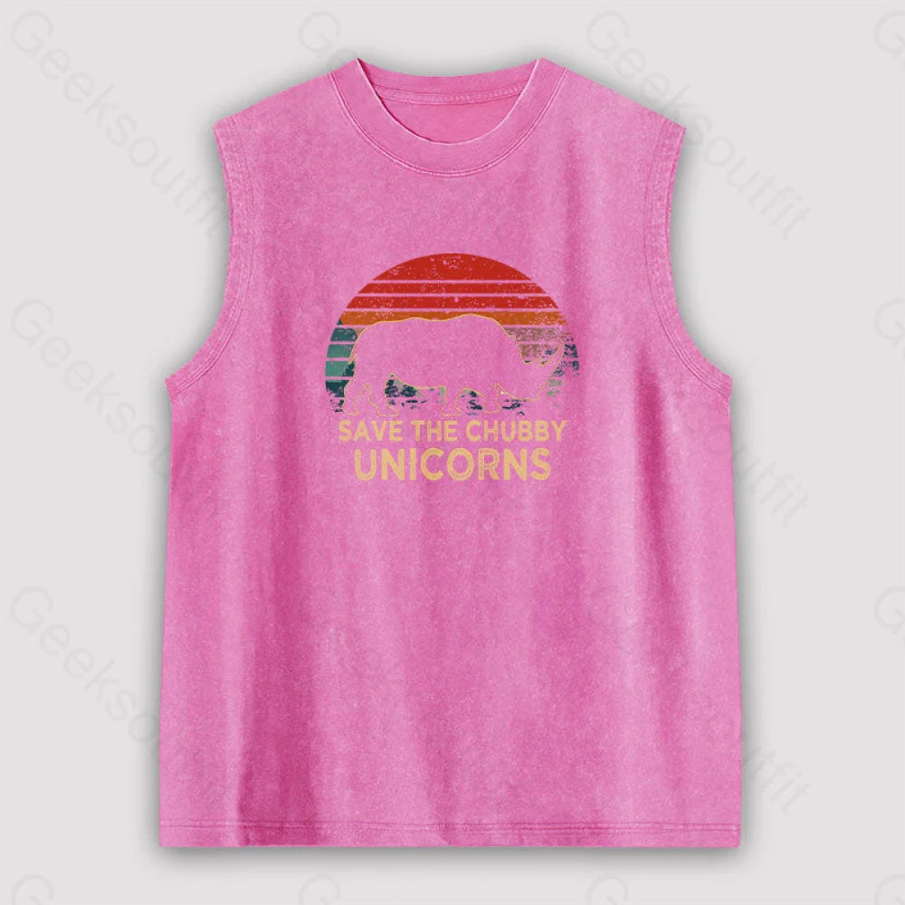 Save The Chubby Unicorns Unisex Washed Tank Pink / S