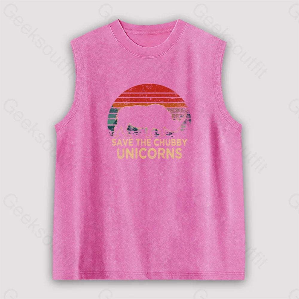 Save The Chubby Unicorns Unisex Washed Tank Pink / S