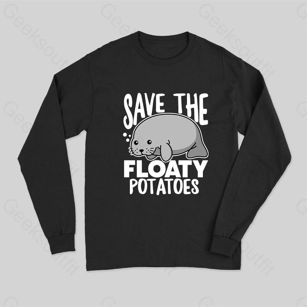 Save The Floaty Potato Long Sleeve T-Shirt Black / S