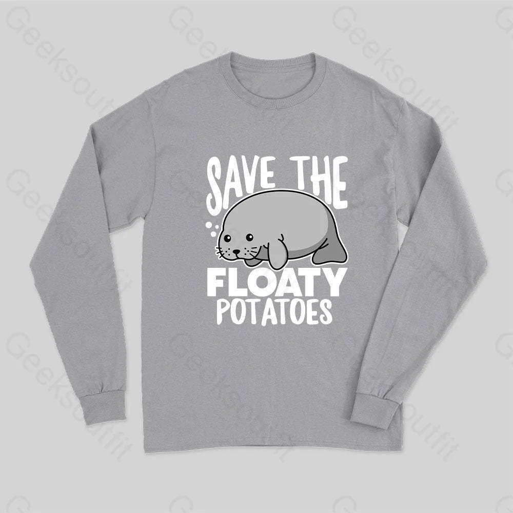 Save The Floaty Potato Long Sleeve T-Shirt Grey / S