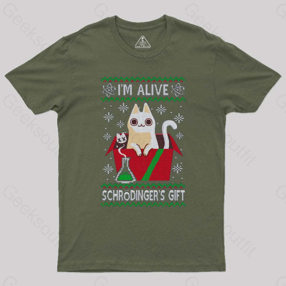 Schrdinger’s Gift - Ugly Christmas Sweater T-Shirt Army Green / S