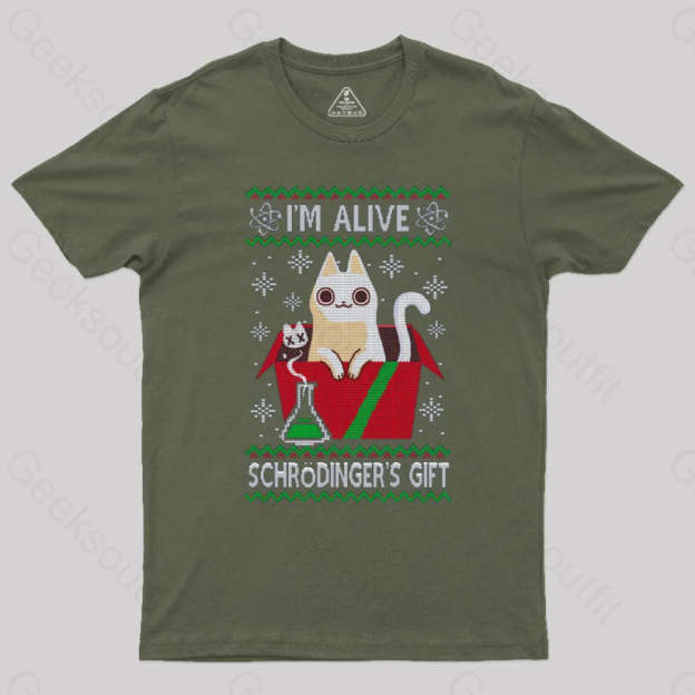 Schrdinger’s Gift - Ugly Christmas Sweater T-Shirt Army Green / S