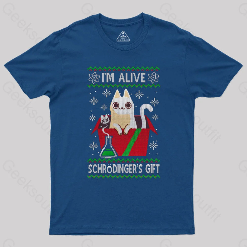 Schrdinger’s Gift - Ugly Christmas Sweater T-Shirt Navy / S