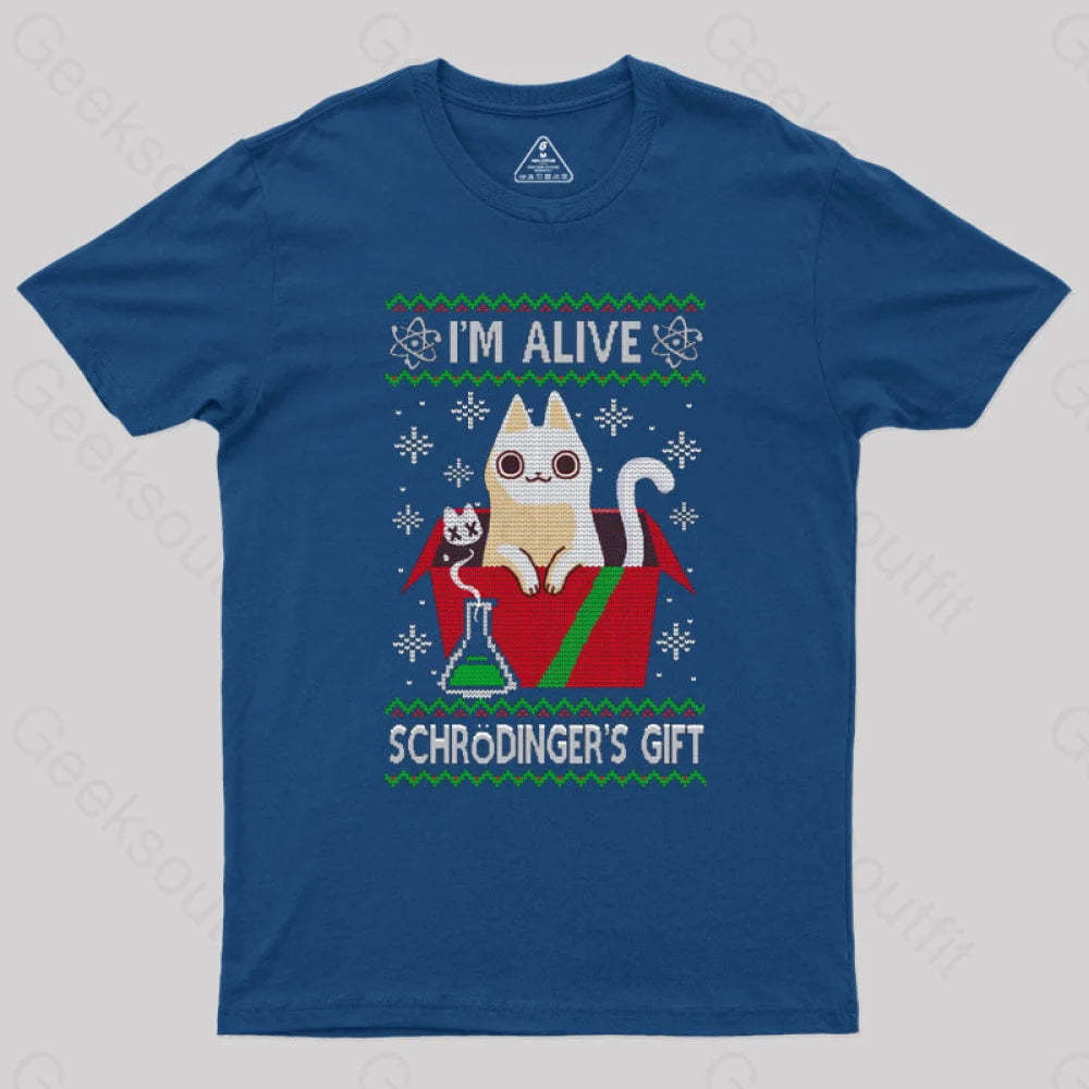 Schrdinger’s Gift - Ugly Christmas Sweater T-Shirt Navy / S