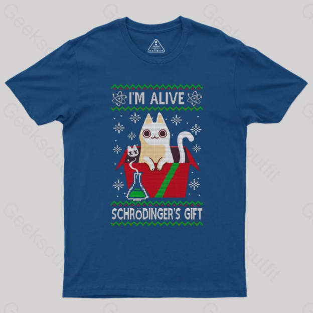 Schrdinger’s Gift - Ugly Christmas Sweater T-Shirt Navy / S