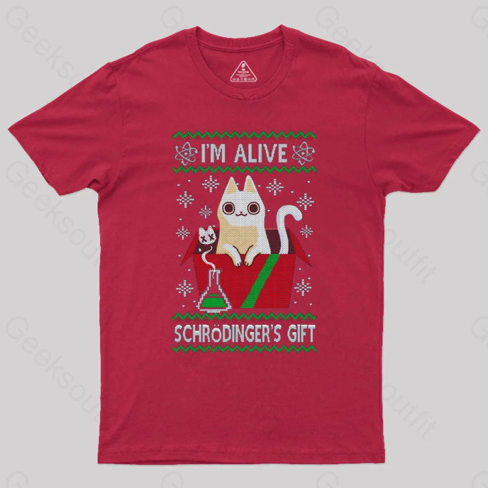 Schrdinger’s Gift - Ugly Christmas Sweater T-Shirt Red / S