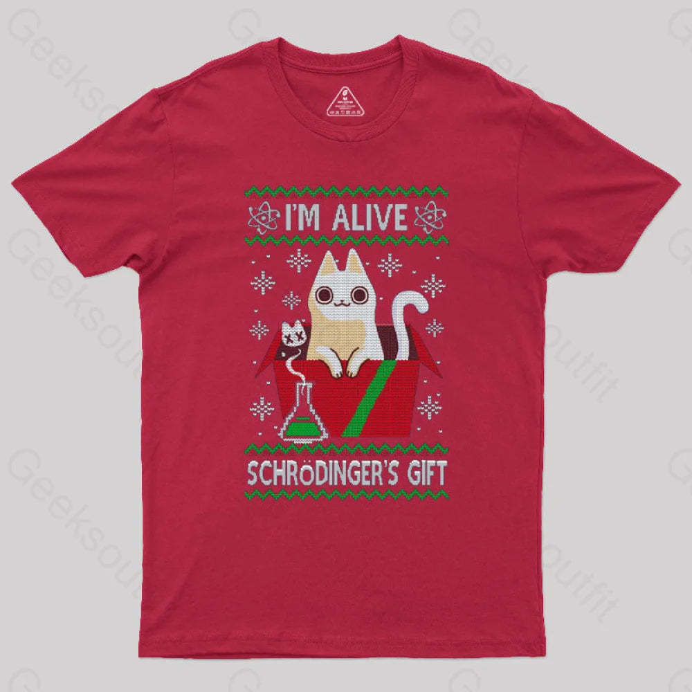 Schrdinger’s Gift - Ugly Christmas Sweater T-Shirt Red / S