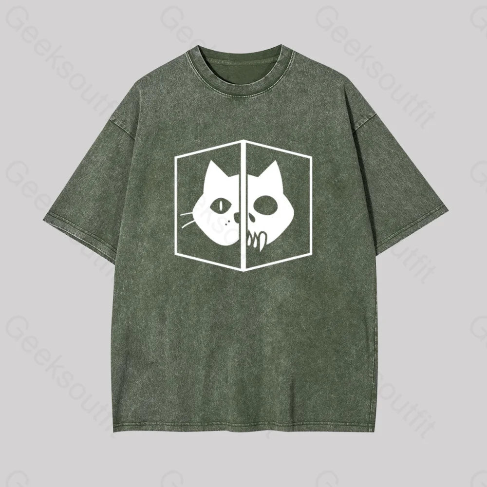 Schrodinger The Cat Geek Washed T-Shirt Armygreen / S