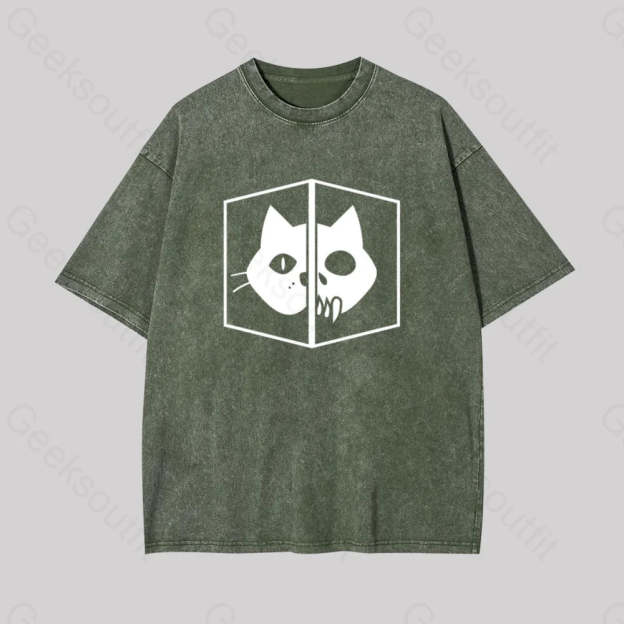 Schrodinger The Cat Geek Washed T-Shirt Armygreen / S