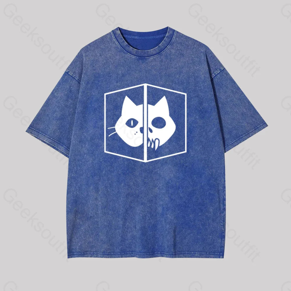 Schrodinger The Cat Geek Washed T-Shirt Blue / S