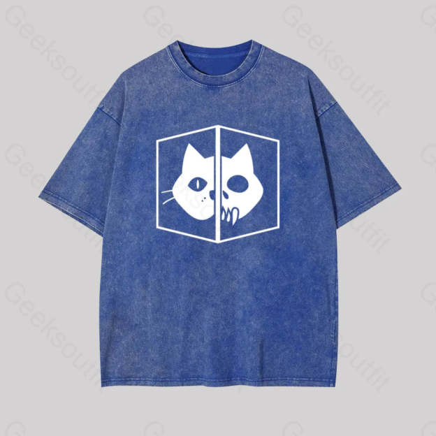 Schrodinger The Cat Geek Washed T-Shirt Blue / S