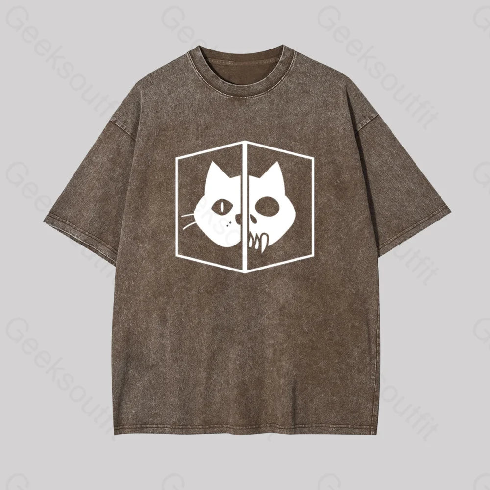 Schrodinger The Cat Geek Washed T-Shirt Coffee / S