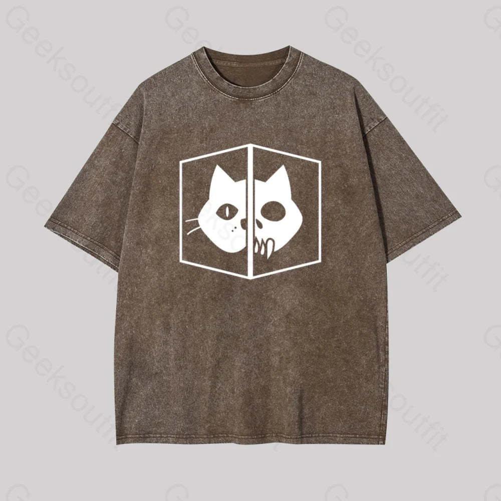 Schrodinger The Cat Geek Washed T-Shirt Coffee / S