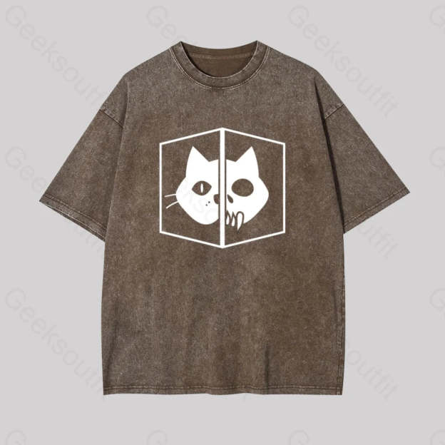 Schrodinger The Cat Geek Washed T-Shirt Coffee / S