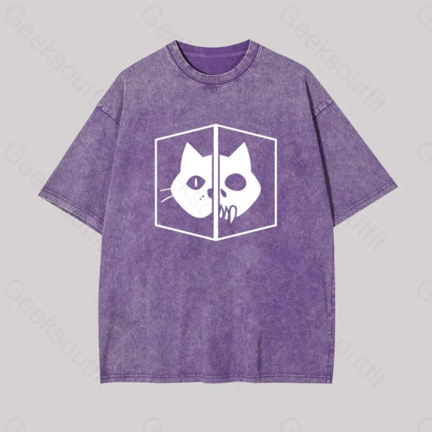 Schrodinger The Cat Geek Washed T-Shirt Purple / S