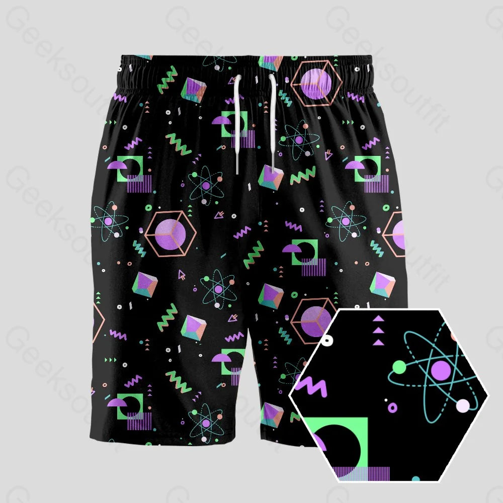 Science Atom Math Black Geeky Drawstring Shorts - Geeksoutfit