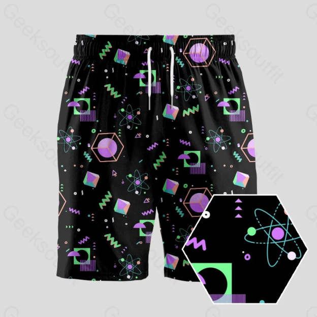 Science Atom Math Black Geeky Drawstring Shorts - Geeksoutfit