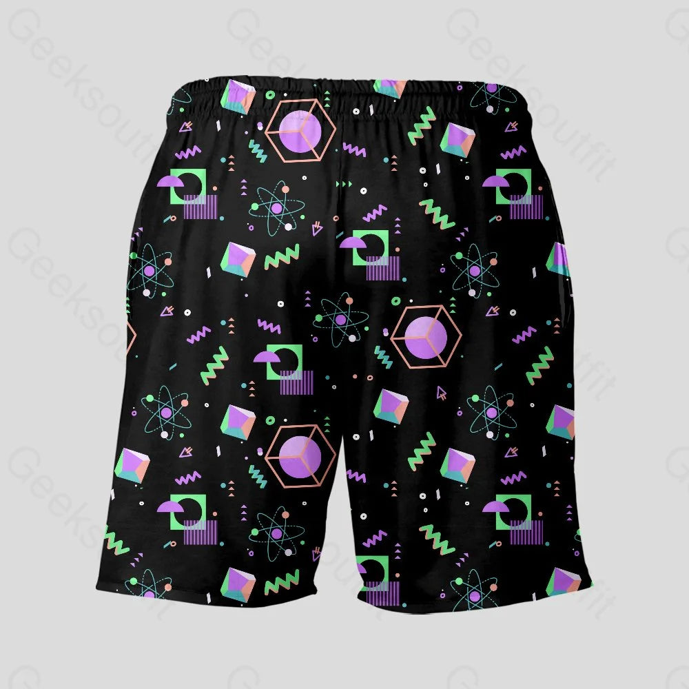 Science Atom Math Black Geeky Drawstring Shorts - Geeksoutfit