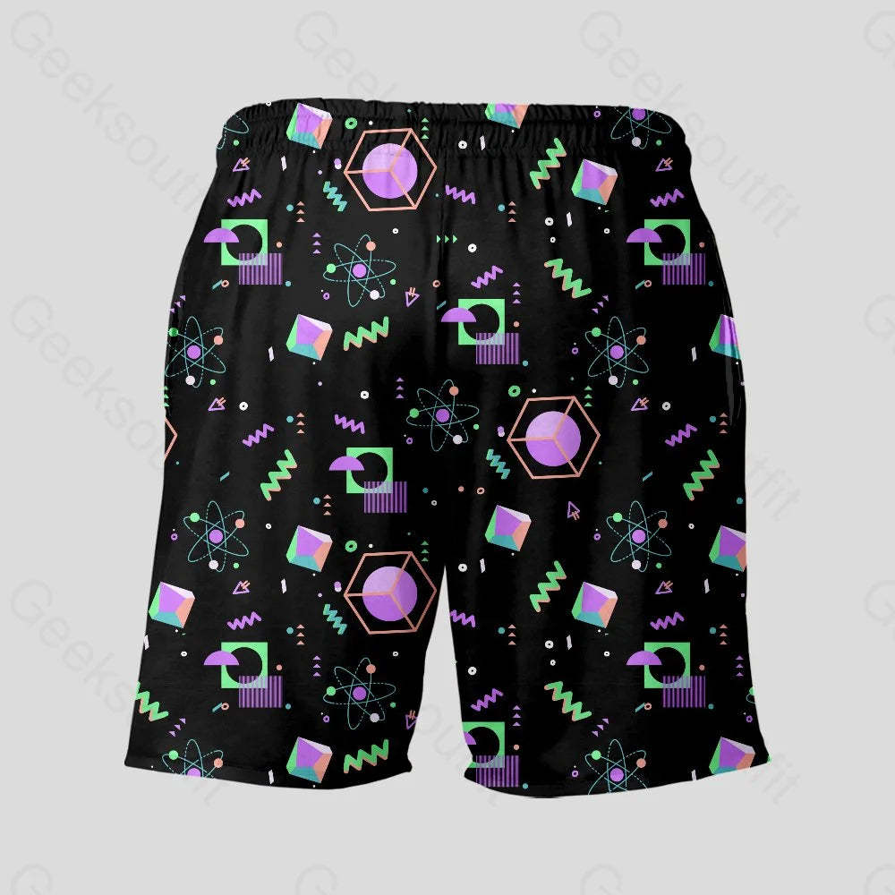 Science Atom Math Black Geeky Drawstring Shorts - Geeksoutfit