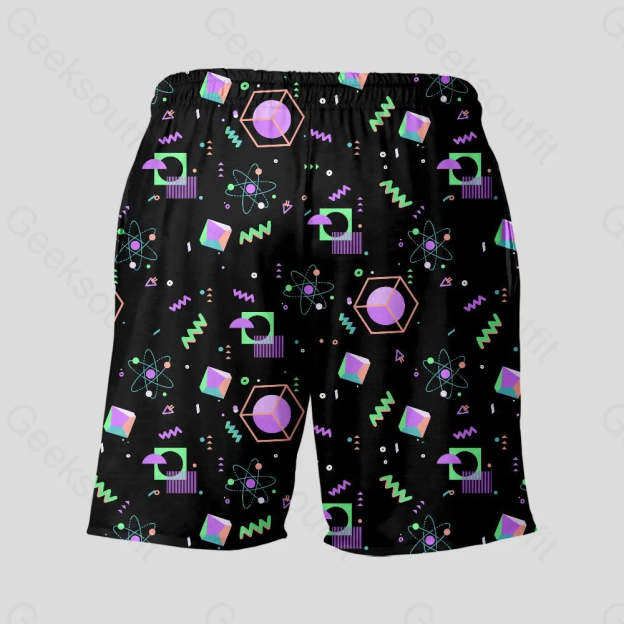 Science Atom Math Black Geeky Drawstring Shorts - Geeksoutfit