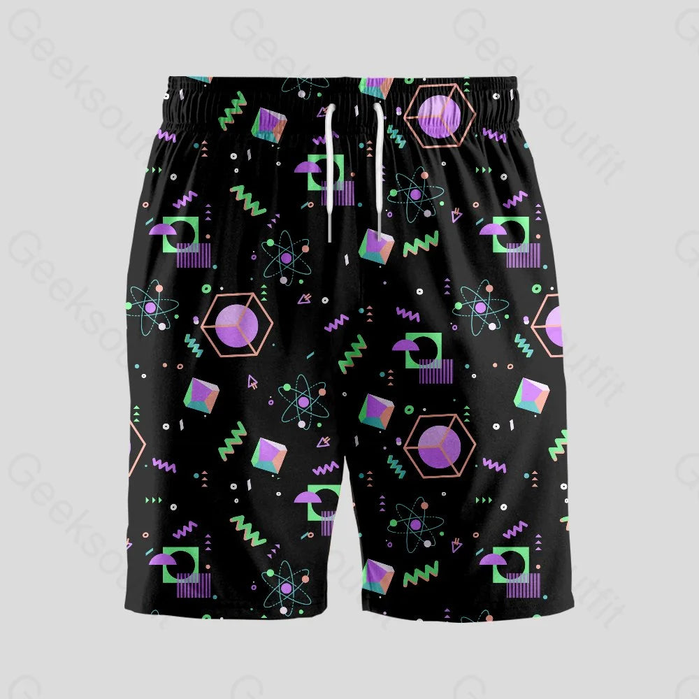 Science Atom Math Black Geeky Drawstring Shorts - Geeksoutfit