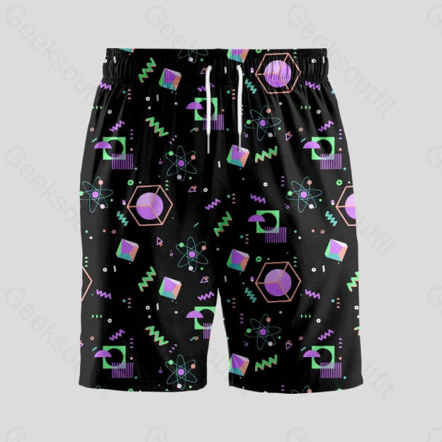 Science Atom Math Black Geeky Drawstring Shorts - Geeksoutfit