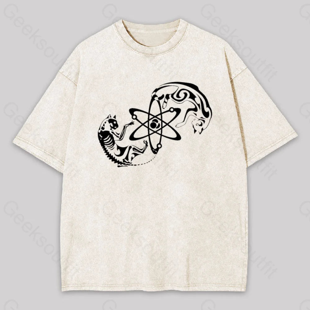 Science Cat Geek Washed T-Shirt Apricot / S