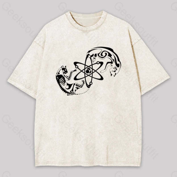 Science Cat Geek Washed T-Shirt Apricot / S