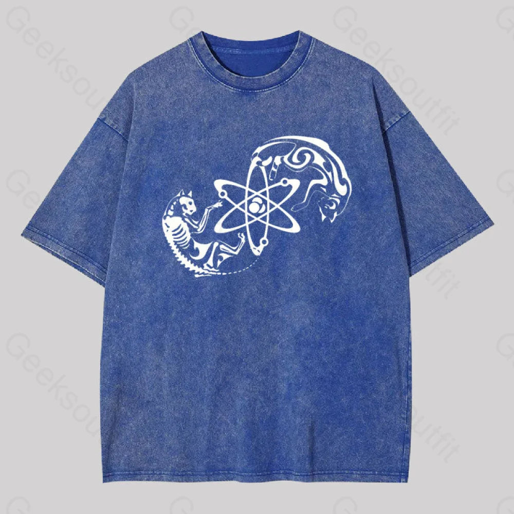 Science Cat Geek Washed T-Shirt Blue / S