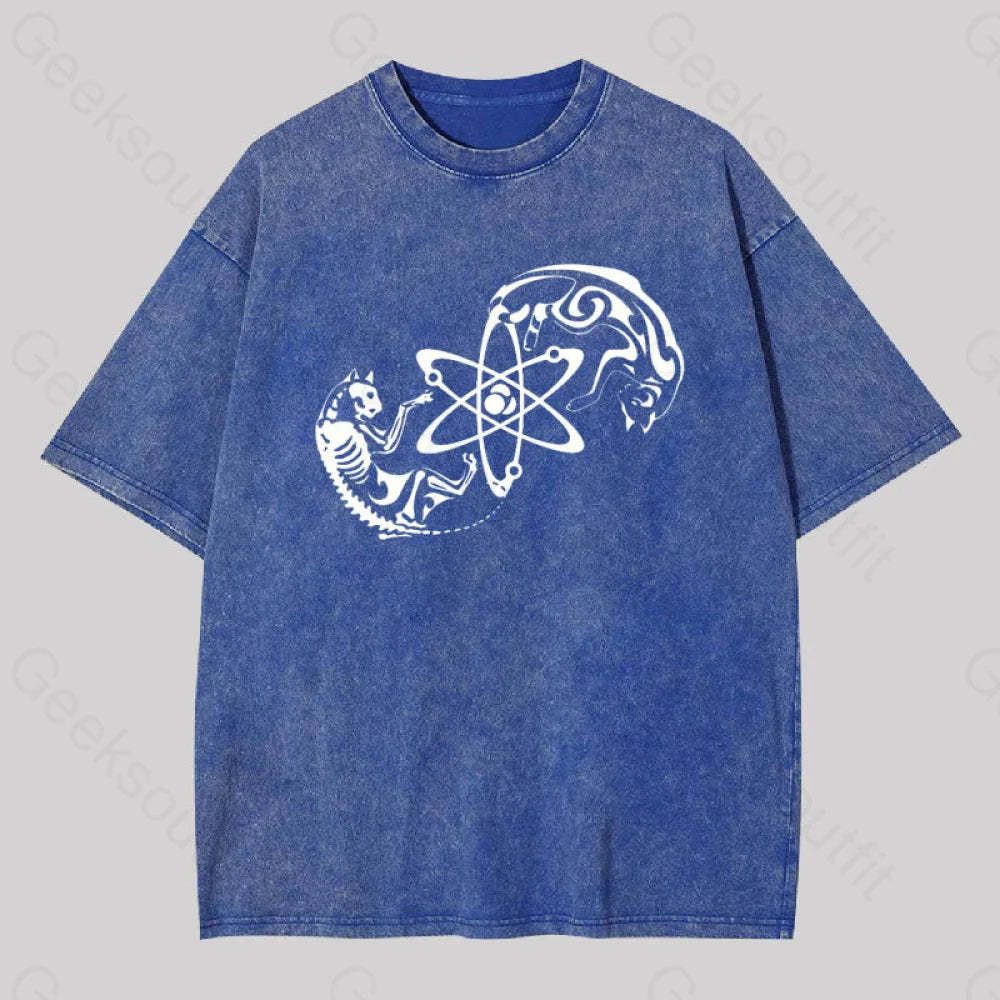 Science Cat Geek Washed T-Shirt Blue / S