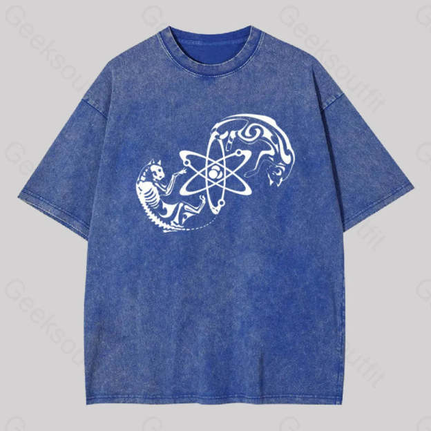 Science Cat Geek Washed T-Shirt Blue / S
