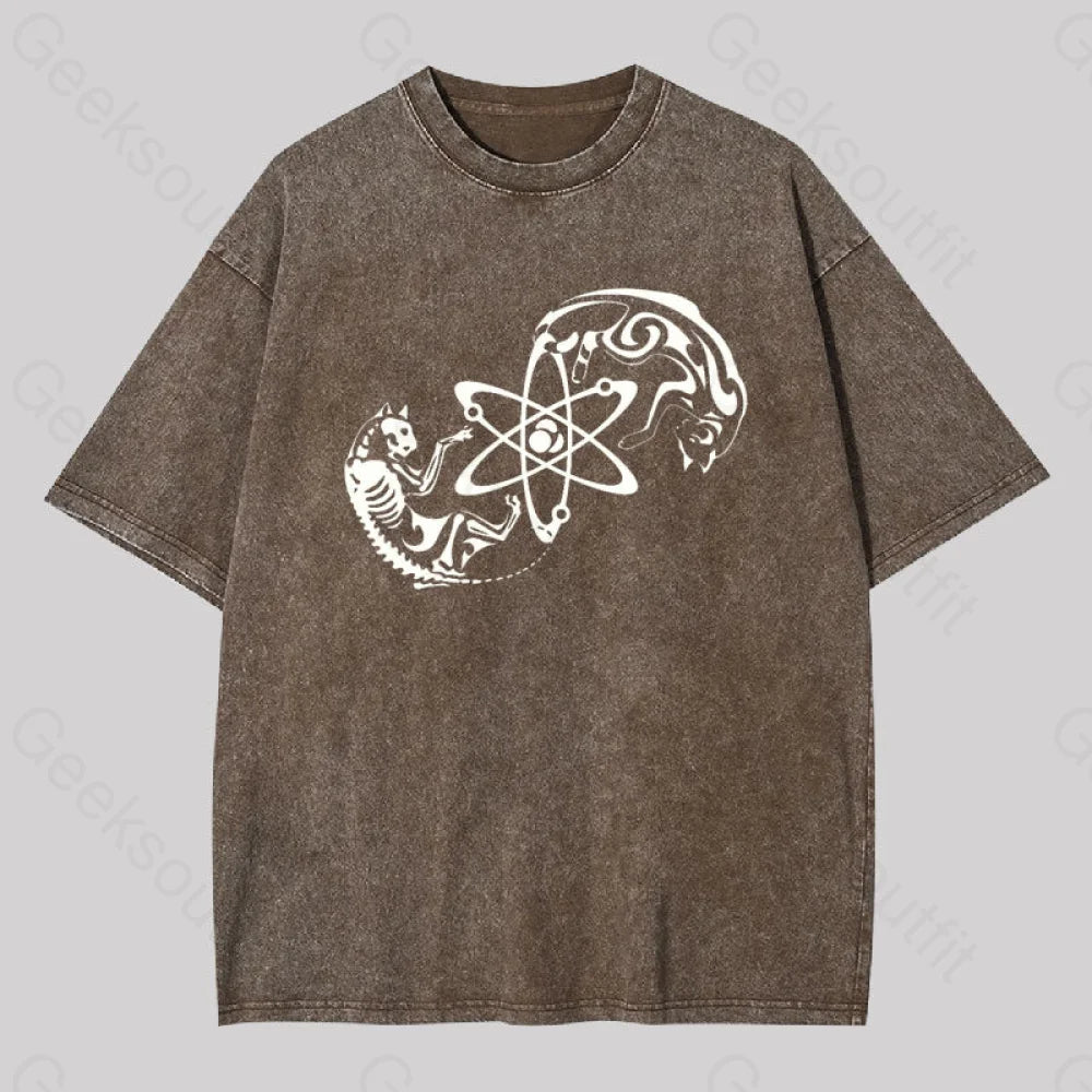 Science Cat Geek Washed T-Shirt Coffee / S