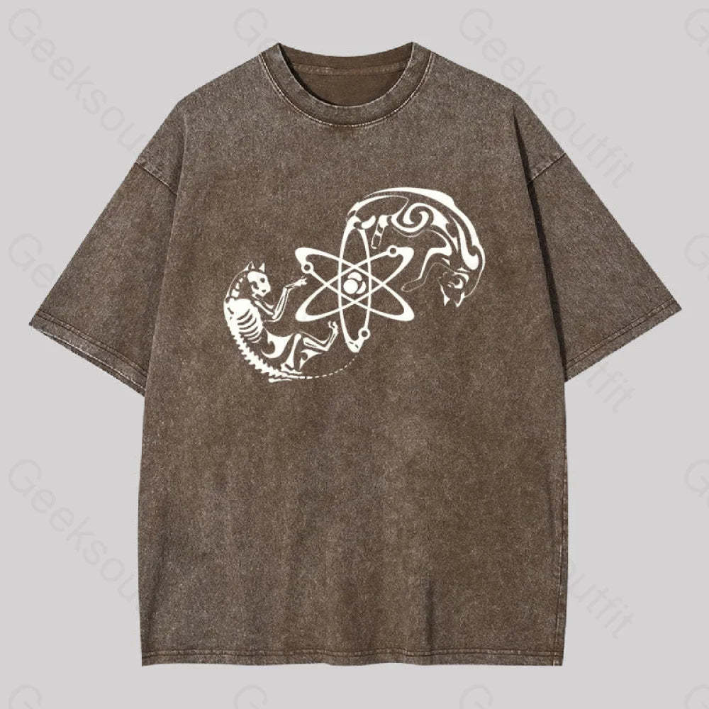 Science Cat Geek Washed T-Shirt Coffee / S
